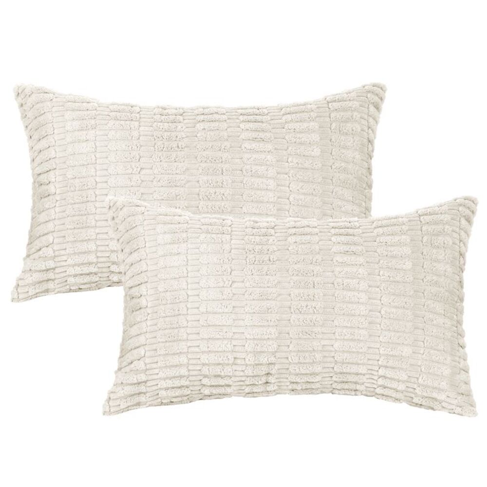 2pcs Corduroy Decorative Throw Pillow Covers Modern 12 x 20 Inch Beige